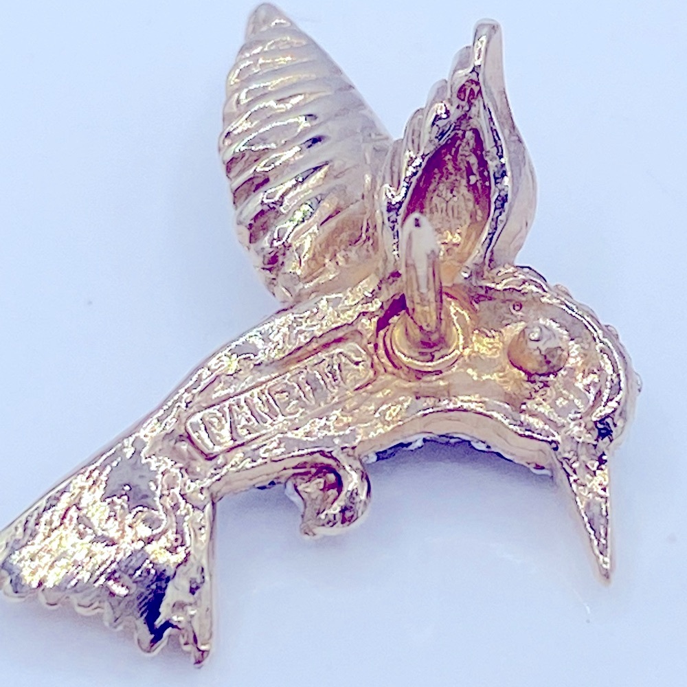 Vintage Signed PANETTA Gold Plated Pave Rhinestone Hummingbird Lapel Pin - Picture 6 of 8